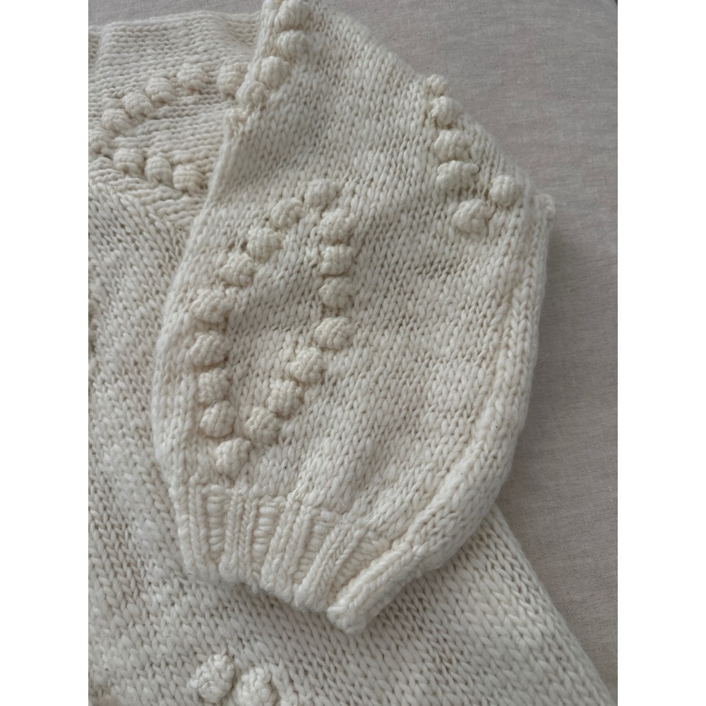 Lucky Brand Ivory Chunky Bobble Popcorn Knit Wool Blend Open Front Cardigan S - Picture 5 of 9